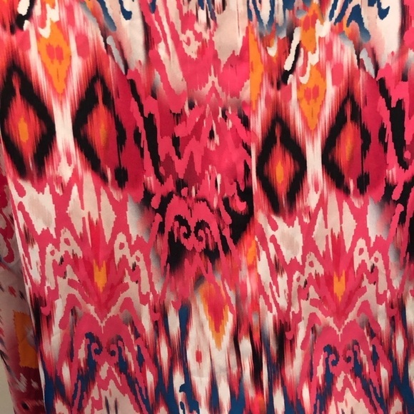 Chico’s Ikat-Print Split-Neck Blouse 3XL Dolman Sleeve Bright Colors Chiffon - Picture 7 of 9